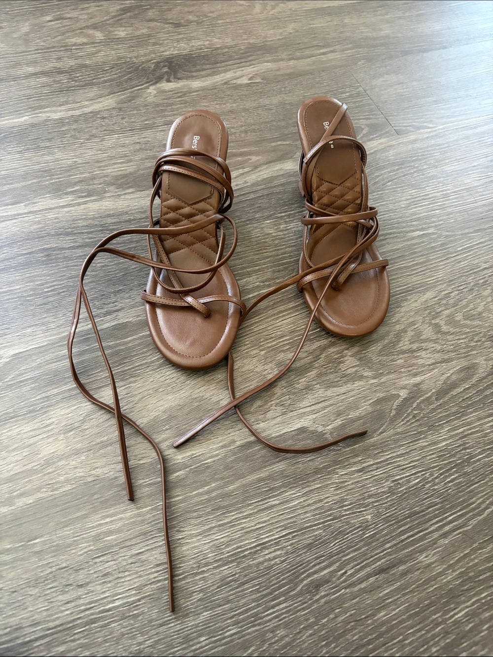Bershka Brown Lace-Up Strappy Flat Sandals